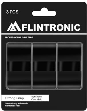 flintronic 3 Pezzi Overgrip, Nastro Grip per Racchetta, Antiscivolo Grip per Racchette da Tennis, Traspirante e Asciugatura Rapida, per Tennis, Padel e Badminton (Nero)