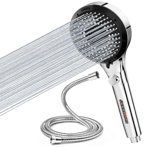 Vinabo Pommeau de Douche avec Flexible 1,5 m, 6 Jets Anticalcaire