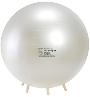 GYMNIC Sit'n'Gym Perla Ballon d'assise Gonflable Ø 75 cm avec Pieds antidérapants, Couleur Blanc Perle, siège Ergonomique Anti-éclatement pour Une Posture correcte et Un Bien-être