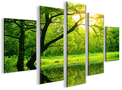Grüner See - 5 marcos modernos - Cuadro en lienzo listo para colgar, montado en tableros de madera - fotografía, formato XXL - cuadro para encima del sofá del salón, la cocina, la oficina, casa