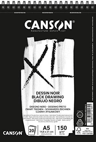 CANSON XL Dessin Noir, Schwarzer Zeichenblock, DIN A5, 20 Blatt, 150 g/m²