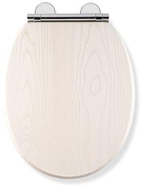 Croydex Maitland Wooden Toilet Seat White Oak - Soft Close and Quick Release Button for Easy Cleaning with Flexi-Fix Hinges for Top or Bottom Fixing, Heavy Duty Toilet Seat