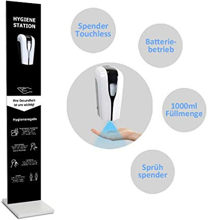 MyMAXXI | Mobiler Hand Desinfektionsständer Wood Printed Standard Sensor 6X Desinfektionsmittel 1000ml im Schwarz-Design stehend automatisch Infrarot | touchless Disinfection | Desinfektionsspender
