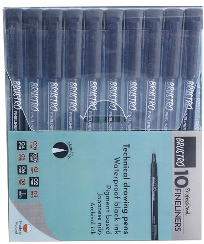 BRUSTRO Professional Pigment Based Fineliner - Set of 10 Colour - Black