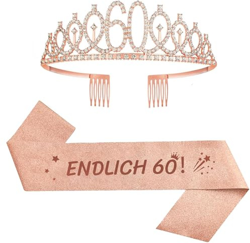 Uppsättning av 2 60. Födelsedagsslips och tiara rosa födelsedagsband födelsedag krona 60 födelsedagskrona prinsessa kristallkrona band för kvinnor, 60. Födelsedagspresenter partytillbehör
