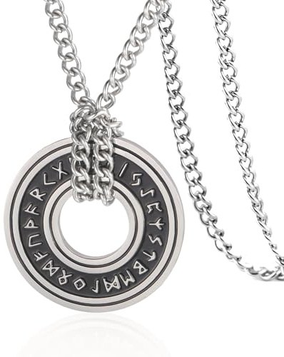 VASSAGO Vintage nordiska vikingarunor halsband, Corsair Runic äldre Futhark ring cirkel talisman hänge läderkedja, viking gåva smycken för män kvinnor