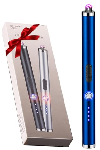 COMANYI Candle Lighter Rechargeable Dual Arc Plasma Lighter for Kitchen, Windproof Long Lighter with LED Power Display, USB Lighters for Candle, BBQs, Fireworks, Camping (Blue)