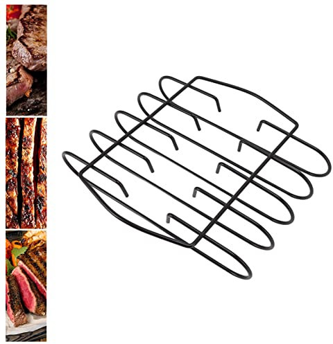 BTOSEP Support de Côtes pour Barbecue pour Fumer, Fumoir à Gaz ou Gril à Charbon, Support de Côtes pour Barbecue en Fer Antiadhésif, Support de Côtes pour Barbecue Noir pour Steak Côtelettes d'agneau