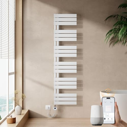 EMKE Seche Serviette Electrique 1599 x 400 mm, Porte-Serviettes Chauffant avec WiFi Thermostat, Chauffe Serviette Salle de Bain Blanc 800 W,Sèche Serviette électrique