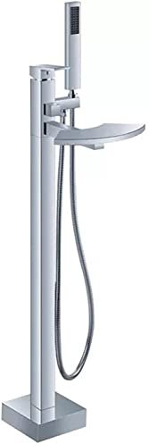 Freestanding Bathtub Faucet Waterfall Tub Filler Chrome Bathroom Faucet Floor Mount High Flow Brass Bathtub Faucet with Hand Held Shower Head for Bathroom Or Outdoor Shower Enclosure Mixer Tap