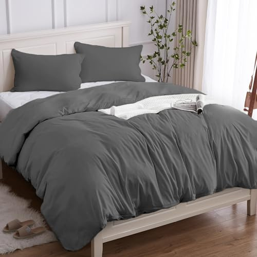 Påslakan 100% Bomull för 1 person 155x200 (1 örngott 50x80, Kvalitetssängset i 150 GSM bomull certifierad enligt Oeko-TEX®, Mjukt, Andningsbart, Hypoallergeniskt -Ljusgrå