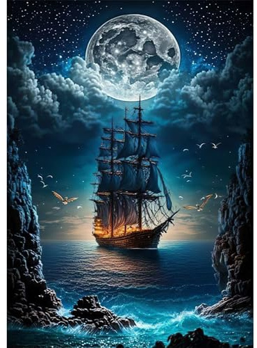DAERLE Diamond Painting Kit Completo Nave Luna, Pittura Diamante 5d Paesa Diamanti Quadri Incollare Regalo Donna Compleanno Anniversario Gift Per Lui Amica Decorazioni Parete 30x40cm