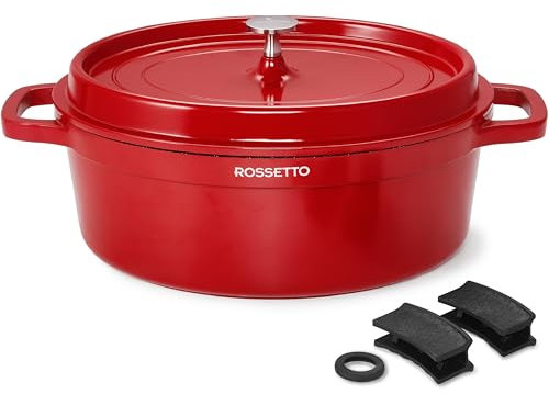 ROSSETTO Cocotte con Coperchio, rosa 31cm 6,3L Casseruola ellittica in Alluminio, Compatibile Induzione/Gas/Forno, Rivestimento antiaderente in ceramica