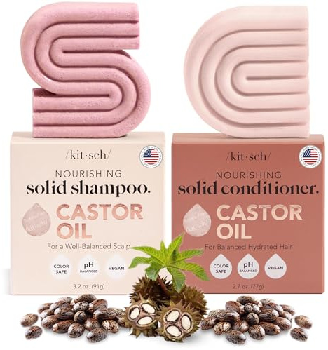 Kitsch Castor Oil Shampoo & Conditioner Set - Organic Castor Oil Hair Care for Dull & Dry Hair - Nourishing Bar Soap for Hair Growth - Free of Sulfate, Silicone, & Paraben - 2pcs