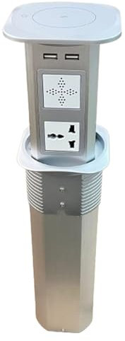 Pop Up-uttag för kontor, inbyggd trådlös laddning, Hidden Island Desktop-uttag för kök och hemmabruk,Silver