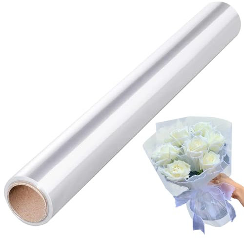 MULINHAI Klare Cellophan Rolle, 40 cm x 30 m Transparent Geschenkpapier, Klares Verpackungspapier, Cellophan Geschenkfolie, für Blumen, Süßigkeiten, Geschenkkörbe
