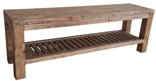 TOTAL WOOD 2012 Banco de Madera de Abeto Impregnada, Modelo Classico + Ripiano, con Zapatero, Ideal para Interior y Exterior también a Medida