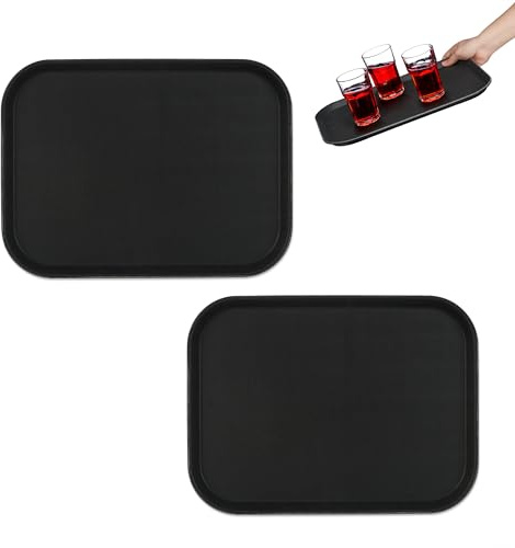 Relaxdays Vassoio Antiscivolo, Set 2 Piatti da Portata, LxP: 41x30 cm, per Servizio Ristorante, Bar, Cucina e Casa, Nero