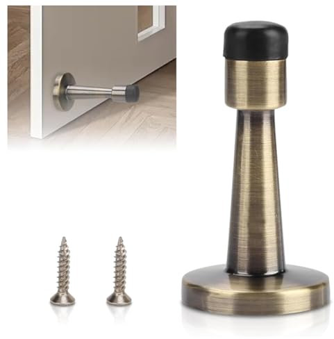 GIONAR Brass Door Stop, Zinc Alloy and Rubber Anti-Collision Door Stoppers for Home, Office, Hotel, Door Stops Indoors, Wooden and Wall Door Protect, Wall Mounted Door Stopper, Door Stop for Skirtings