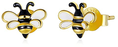 Kleine Biene Ohrstecker, 925er Sterlingsilber, gelbe Emaille, Tier-Insekten-Ohrringe für Damen, Statement-Schmuck
