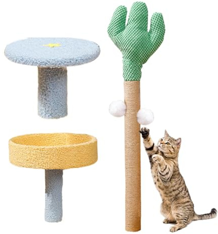 Torre di Albero Gatto - Centro Attività per Gatti Cactus, Tiragraffi in Sisal per Gatti | Casa giochi interattiva per Tiragraffi Gatto Supporto Rimovibile per Arrampicata con Spazio, Paletti da Gratta