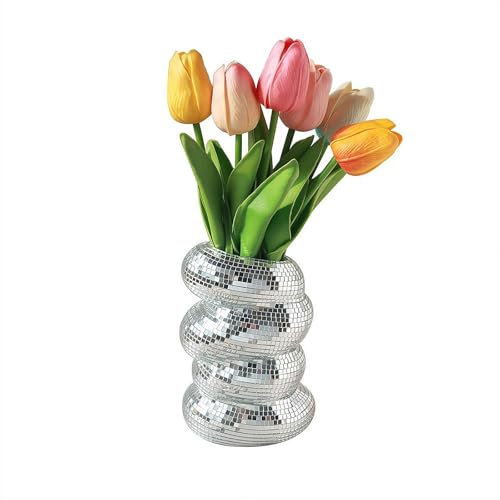 Silber Glas Spiegel Blumentopf Discokugel Blumentopf, Spiegelkugel Pflanzgefäß, Silber Glas Disco Kugel Übertöpfe Pflanzenhalter, Vas EDisco Kugel, für Party Büro,Küche