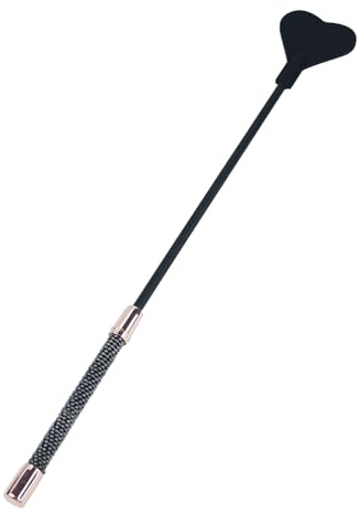 Black 18.8 Inch Horse Whip, Premium Riding Crop Horse Whip with Silicone Black Heart Head for Equestrian Sports, Non-Slip Beads Handle