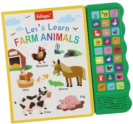 KiBcsLic Libro Interactivo de Palabras en Inglés para Niños con Sonido Juego Educativo de Aprendizaje del Idioma Elaborado en Papel Y PP Función Táctil Y Audit, Animales de Granja