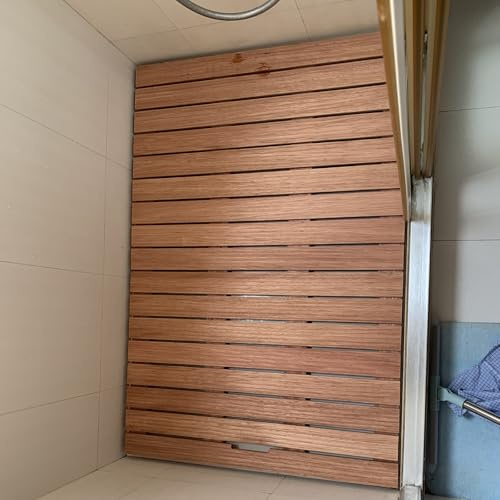 tarima Ducha Alfombrilla De Ducha De Madera Maciza De Teca (30, 50, 70, 80 Y 90 Cm De Ancho), Grande Y Plegable, para Personas Mayores Y SPA, Cuadrada Y(30 X 70cm/12 x 27.5in)