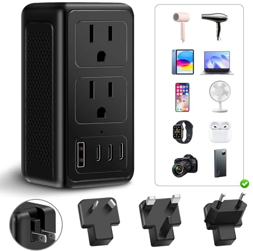 Upgraded 2000W 220V to 110V Voltage Converter US to Europe, Power Converter European Travel Converter for Hair Dryer, Power Converter Adapter Combo with 1 USB A 3 Type C for 160 Countries (3C1U)