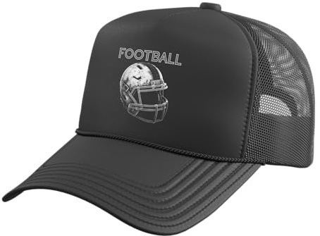 American Football Helmet 3D - Vintage Football Lover Trucker Hat with Adjustable Mesh Back, Black