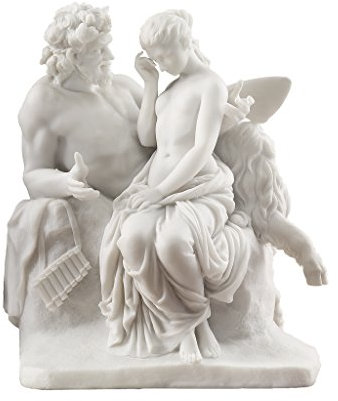 Design Toscano WU73382 Pan Comforts Psyche Greek Replica Statue, 21.5 cm, Bonded Marble Polyresin, White