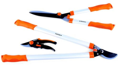 Fuxtec Premium FX-SPS3 Set 3 tijeras de jardín - Tornillos, ramas, setos tijeras manuales de jardín, cortasetos manuales para dar forma a sus setos.
