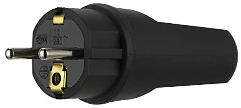 REV Schutzkontaktstecker, Stecker für aussen, IP44, 230VAC, 50Hz, 16A, schwarz, 4,4 x 4,4 x 11,4cm