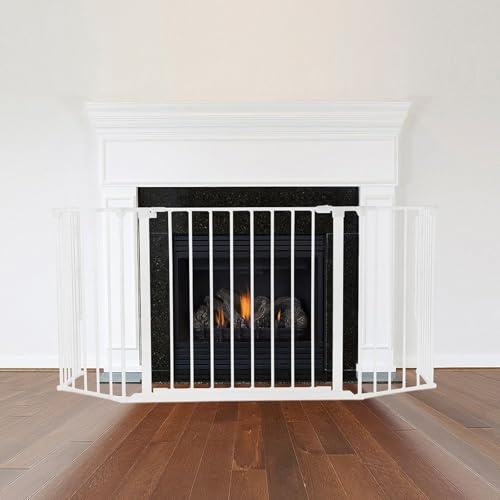 Safetots Garde-Feu Multi-Panneaux, Sécurité pour Enfants et Animaux, Garde-Feu pour Cheminées, Installation Facile, 49cm Profondeur x 105cm Largeur, 70cm de Hauteur, Couleur Blanc