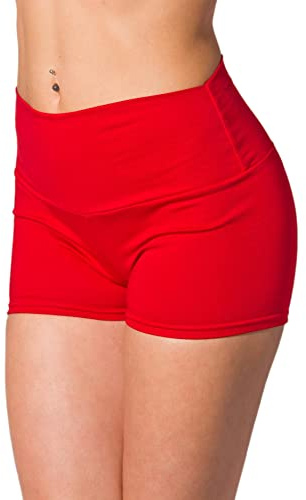 Alkato Damen Sport Shorts mit Hohem Bund Hotpants Radlerhose, Farbe: Rot, Größe: 38