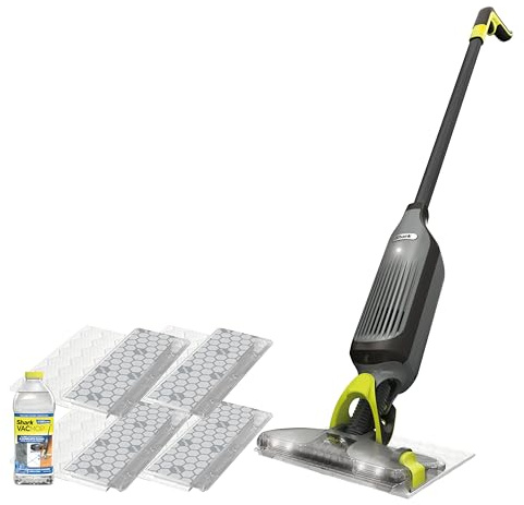 Shark VACMOP Cordless Hard Floor Cleaner, Vacuum and Spray Mop, Powerful Suction, Lightweight, LED Headlights, Includes 4 Disposable Pads, 12oz Multi-Surface Cleaning Solution, Gray, VM252