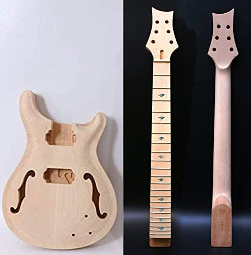 Gitarrenkit, Gitarrenhals, 22 Bünde, unlackiert, Korpus, halbhohl, Mahagoni, Ahorn, Griffbrett zum Selbermachen