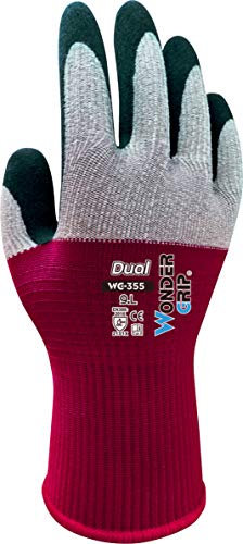 Wondergrip - Dual - WG-355 Safety Gloves - Single Latex Coating - DuaLiner Technology - High Grip - Ultra-Lightweight & Breathable - For Precision Handling - Grey/Red - X Small