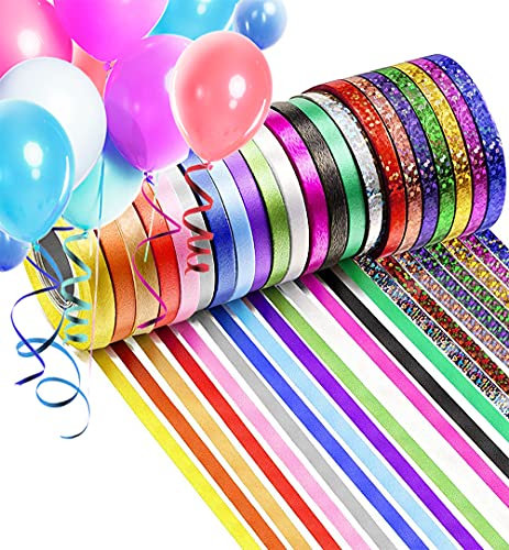 44 Rollen Ringelband Geschenkband Set, 22 Farben Bunten Geschenkbänder Polyband für Geburtstag Hochzeit Luftballons, Glitzer Bastelband zum Weihnachten Geschenkverpackung Basteln Party Deko (5mm)