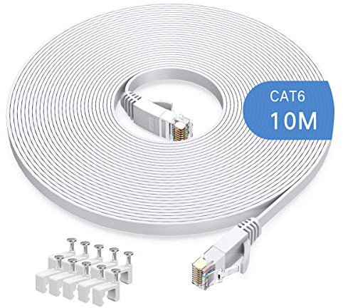 Gulaey 10m Cat6 Ethernet Cable, Long Internet Cables High-Speed Patch Cord Flat Design 1Gbps for 250Mhz/s UTP for Console, PS3, PS4, PS5, Switch, Router, Modem, Patch Panel, PC, TV, Home Office
