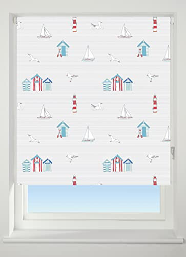 Beach Huts and Boats Blackout Roller blind, (120 cm Wide)