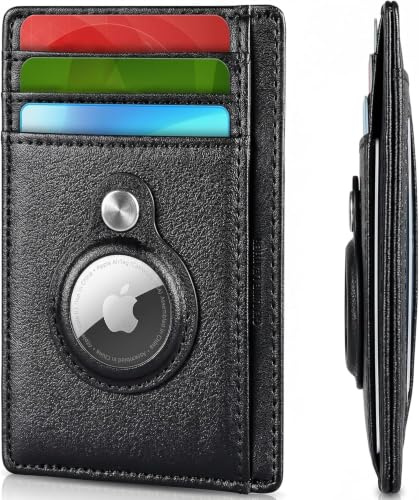 Svart KF-Premium Airtag RFID-plånbok PU-läder kreditkort pengar hållare AirTag-skydd Air Tag-fodral, Svart, En storlek passar alla, Minimalistisk