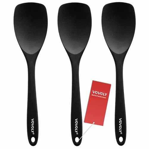 Vovoly Silicone Spatula Spoon Set, 11 IN, Black, Spoonulas Heat Resistant