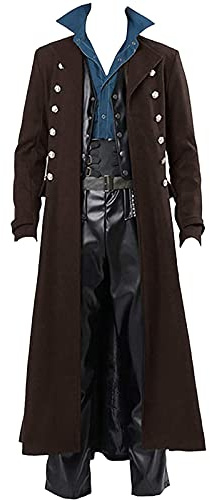 2023 Veste Gothique Médiéval Homme Punk Costume Cosplay Halloween Manteau Steampunk Renaissance Vintage Blazer Grande Taille Victorien Uniforme Carnaval Mi-Longue Retro Mince Boutons Veste De Smoking