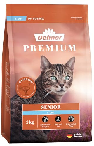 Dehner Premium kattmat, torrfoder, lätt senior, fjäderfä, 2 kg