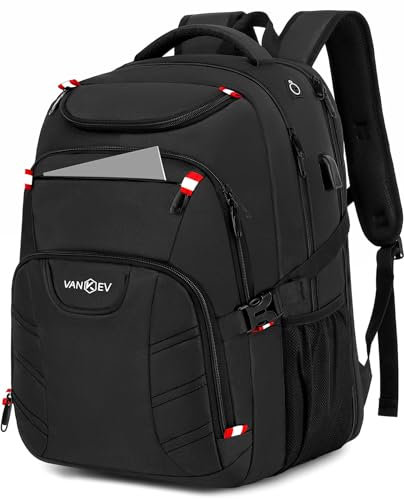 VANKEV Rucksack Herren, Extra Großer Laptop Rucksack 50L Schulrucksack Teenager Laptoptasche Arbeit Business Travel Anti Dieft College Damen Rucksack für Laptop 17 Zoll (Schwarz)