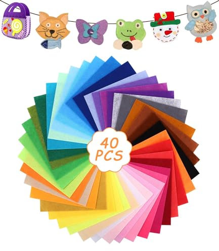 jutyum 40 Farben Filzstoff Basteln, Farbig Filz Blätter, 10 x 10 cm Bastelfilz Filz, Polyester Felt Fabric Basteln, Kinder Vliesstoff Stoff Filzplatten, zum DIY Handwerk Nähen Manual Decoration