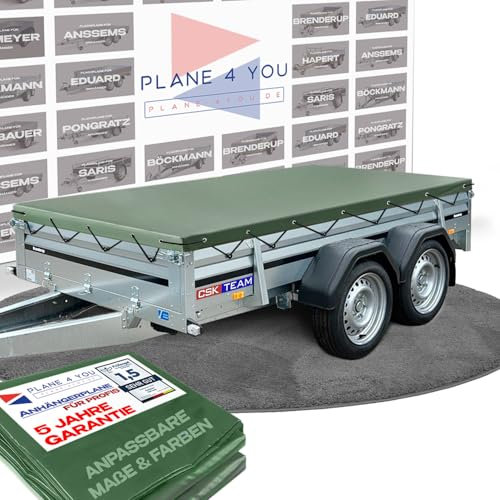 Hochwertige BRENDERUP 308 x 159 cm Anhängerplane - wasserdichte PKW Anhänger Plane nach Maß - Bronzegrün MATT - Oliv grün - Tarnplane - Bundeswehr