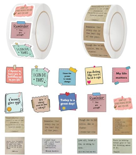 CavspkArt 1000 Pcs Motivational Sticker,Waterproof Vinyl Inspirational Positive Decals,Personalized Aesthetic Mental Health Affirmation Stickers for Scrapbooking,Planner,Book,Water Bottle (2 Rolls)